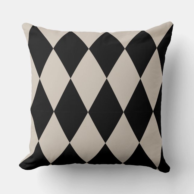 Geometrisches Schwarz und Elfenbeinharlequin Moder Kissen (Vorderseite)