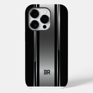 Geometrisches Schwarz- und Metallic-Maskulardesign iPhone 14 Pro Hülle