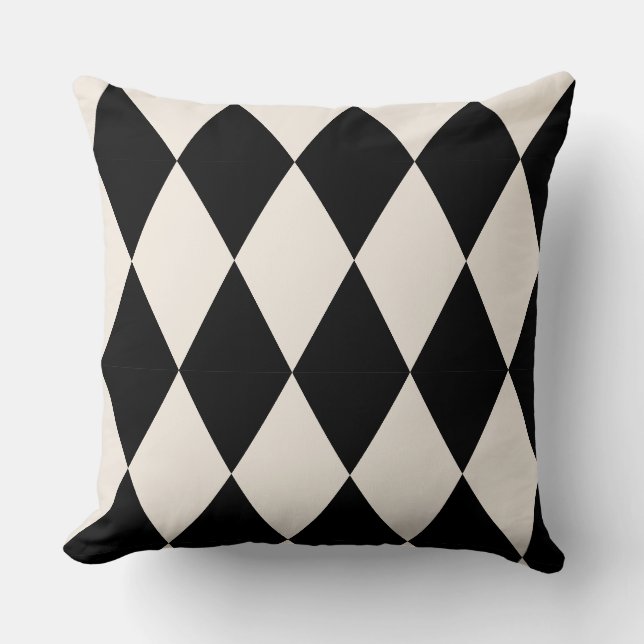 Geometrisches Schwarz und Weiß Diamond Harlequin M Kissen (Vorderseite)