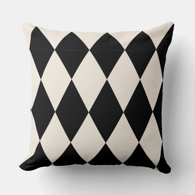 Geometrisches Schwarz und Weiß Diamond Harlequin M Kissen (Vorderseite)