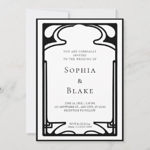 Geometrisches Schwarz-Weiß-Déco-Hochzeit Einladung