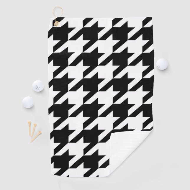 geometrisches Schwarz-Weiß-Hahnentrittmuster Golfhandtuch (Insitu)