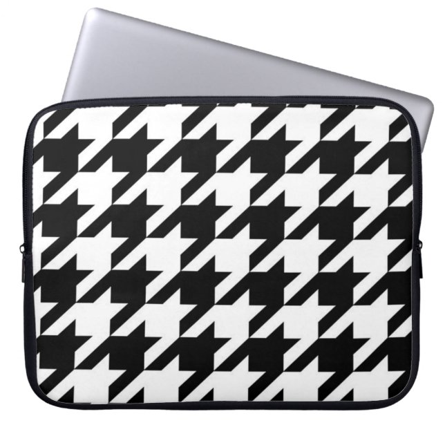 geometrisches Schwarz-Weiß-Hahnentrittmuster Laptopschutzhülle (Vorderseite)