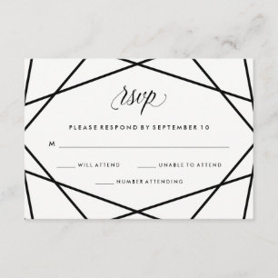 Geometrisches Schwarz-Weiß-Hochzeitsszenario RSVP Karte