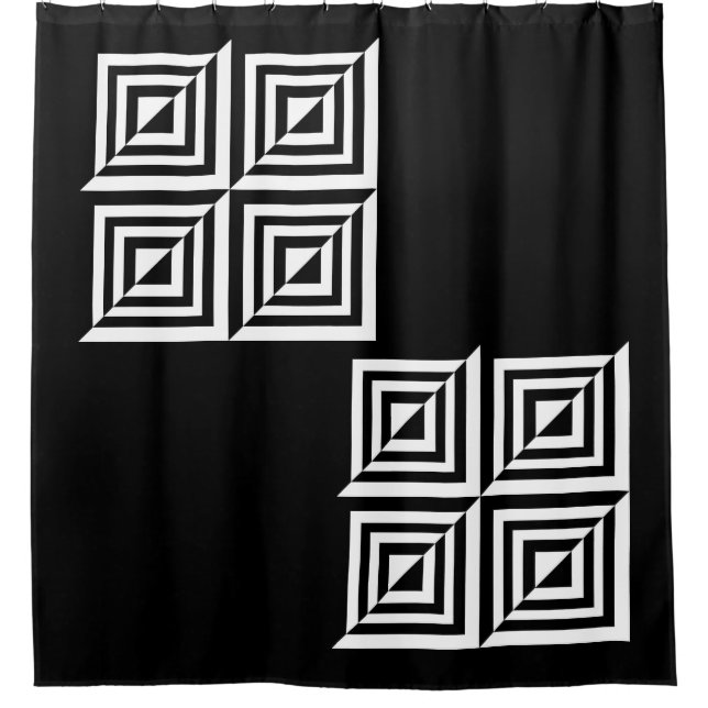 Geometrisches Schwarz-Weiß-Muster Duschvorhang (Vorderseite)