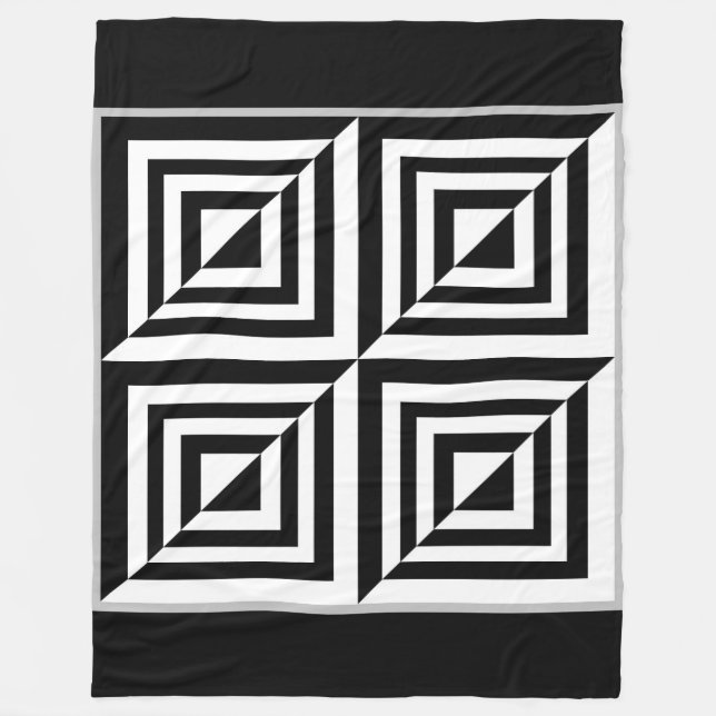 Geometrisches Schwarz-Weiß-Muster Fleecedecke (Vorderseite)