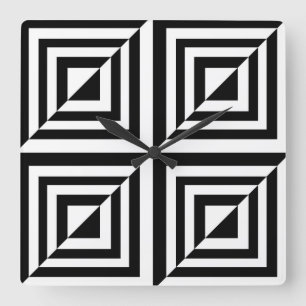 Geometrisches Schwarz-Weiß-Muster Quadratische Wanduhr