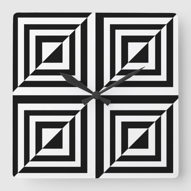 Geometrisches Schwarz-Weiß-Muster Quadratische Wanduhr (Vorderseite)