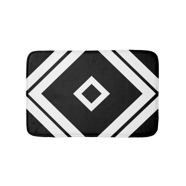 Geometrisches Schwarz-Weiß-Quadrat-Muster Badematte (Vorderseite)