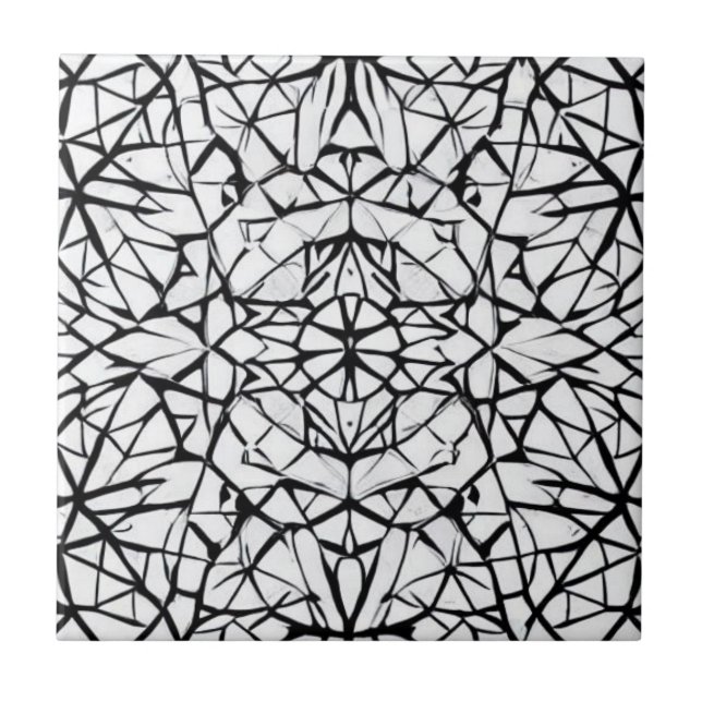 Geometrisches Schwarz-weißes Design abstrakte Kuns Fliese (Vorderseite)