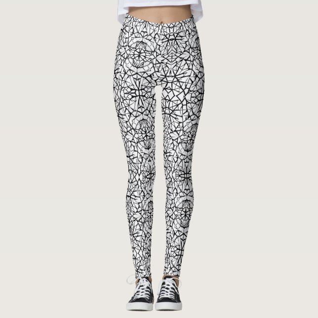 Geometrisches Schwarz-weißes Design abstrakte Legg Leggings (Vorderseite)