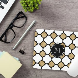 Geometrisches Schwarz-weißes Quatrefolienmonogramm Mousepad