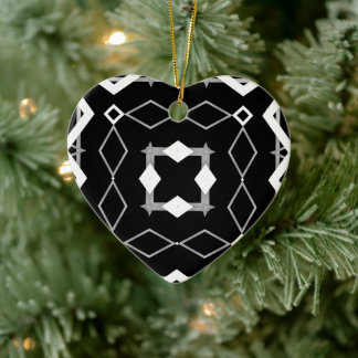 Geometrisches Schwarz-weißes und Silver Geometrism Keramik Ornament
