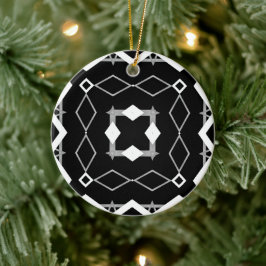 Geometrisches Schwarz-weißes und Silver Geometrism Keramik Ornament