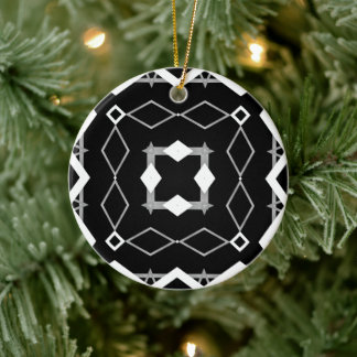 Geometrisches Schwarz-weißes und Silver Geometrism Keramik Ornament