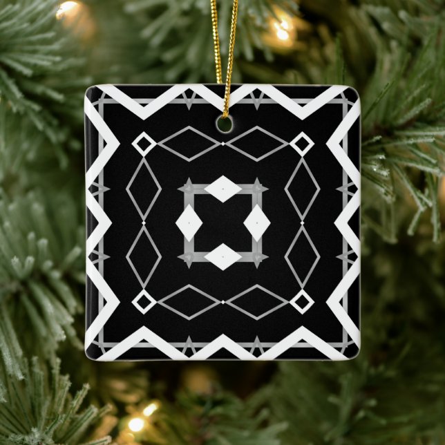 Geometrisches Schwarz-weißes und Silver Geometrism Keramikornament (Baum)