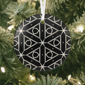 Geometrisches Schwarz-weißes und Silver Geometrism Ornament Aus Glas