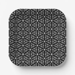 Geometrisches Schwarz-weißes und Silver Geometrism Pappteller