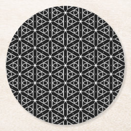 Geometrisches Schwarz-weißes und Silver Geometrism Runder Pappuntersetzer