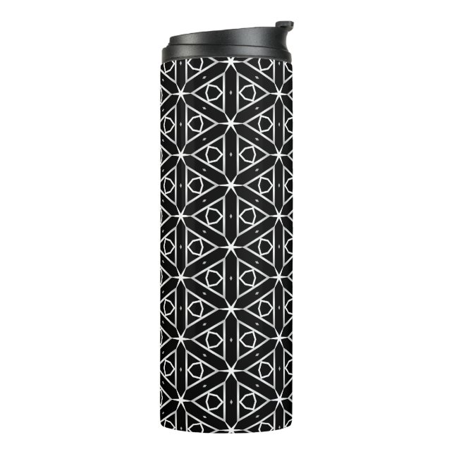 Geometrisches Schwarz-weißes und Silver Geometrism Thermosbecher (Nach links gedreht)