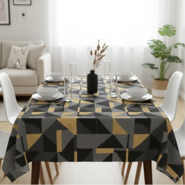 Geometrisches schwarzes, graues und goldenes Tisch Tischdecke