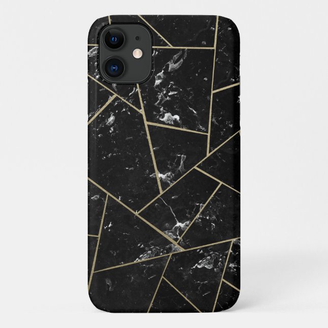 Geometrisches Schwarzes Marmor-Gold-Modell #1 Case-Mate iPhone Hülle (Rückseite)