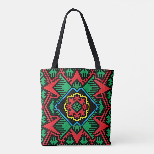 Geometrisches schwarzes, rotes, grünes lettisches  tasche (Rückseite)