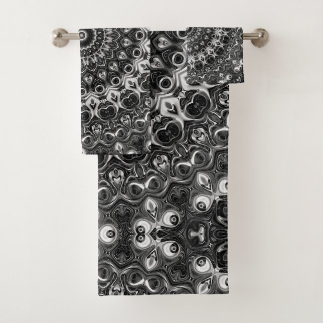 Geometrisches Schwarzweiß-Mandala Badhandtuch Set (Insitu)