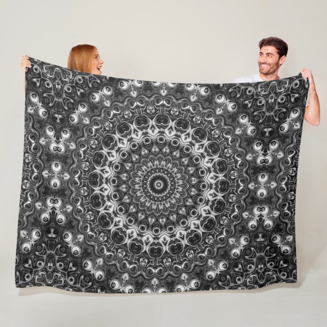 Geometrisches Schwarzweiß-Mandala Fleecedecke (Beispiel)
