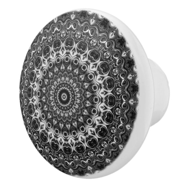 Geometrisches Schwarzweiß-Mandala Keramikknauf (Rechts)