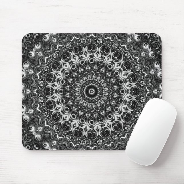 Geometrisches Schwarzweiß-Mandala Mousepad (Mit Mouse)
