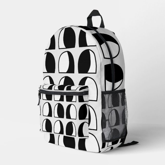 Geometrisches Schwarzweißmuster Bedruckter Rucksack (Rückseitige Ecke Rechts)