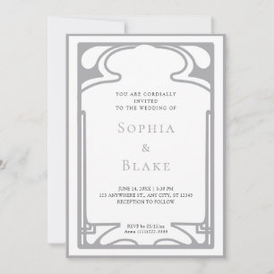 Geometrisches Silber und White Art Deco Hochzeit Einladung