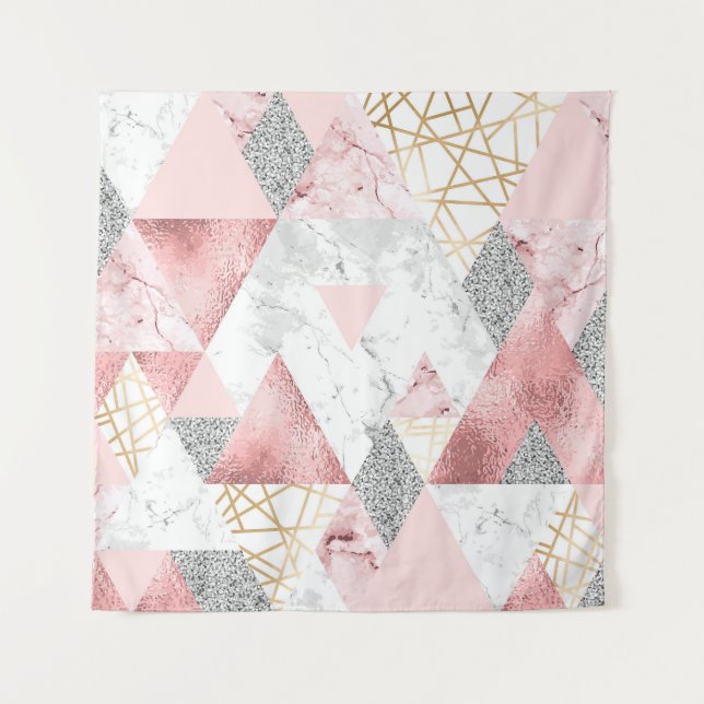 Geometrisches, silbernes Dreieck aus Gold, Marmorm Wandteppich (Vorderseite)