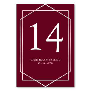 Geometrisches Silver & Burgundy Wedding Tischnumme Tischnummer