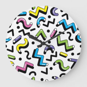 Geometrisches Spiel: Muster der Doodle-Formen Große Wanduhr