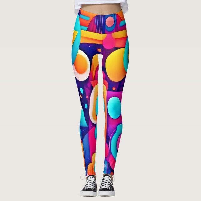 Geometrisches Spielfeld im farbenfrohen Chaos Leggings (Vorderseite)