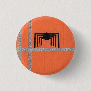 Geometrisches Spinnen-Design Schwarz und Orange Button