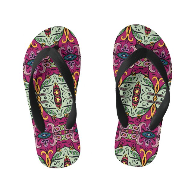 Geometrisches Stammbaum Ethnic Doodle Kinderbadesandalen (Fußbett)
