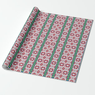 Geometrisches Stammmuster rot, blau und weiß mit  Geschenkpapier