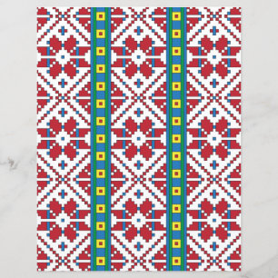 Geometrisches Stammmuster rot, blau und weiß mit S