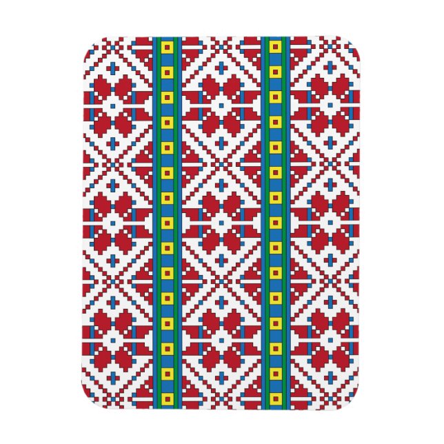 Geometrisches Stammmuster rot, blau und weiß mit S Magnet (Vertikal)