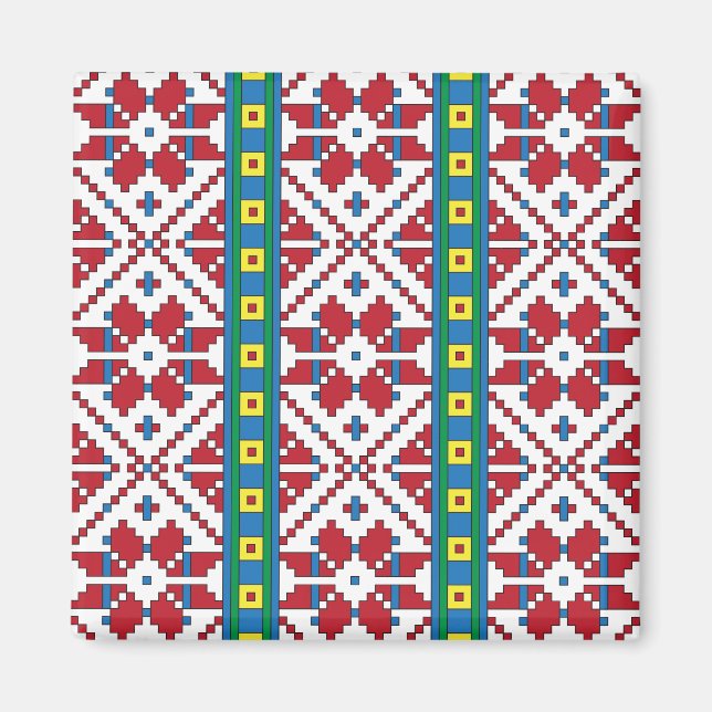 Geometrisches Stammmuster rot, blau und weiß mit S Magnet (Vorne)