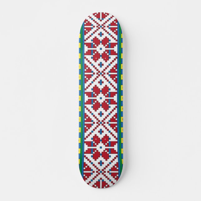 Geometrisches Stammmuster rot, blau und weiß mit S Skateboard (Vorne)