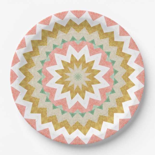 Geometrisches Sternenexplosions-Boho-Mandala-Muste Pappteller (Vorderseite)
