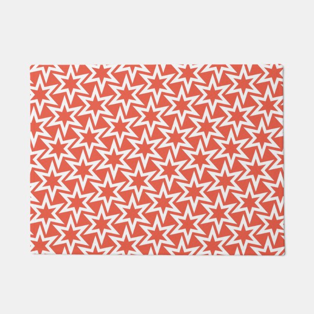 Geometrisches Sternmuster für Weiß und Orange Fußmatte (Vorderseite)