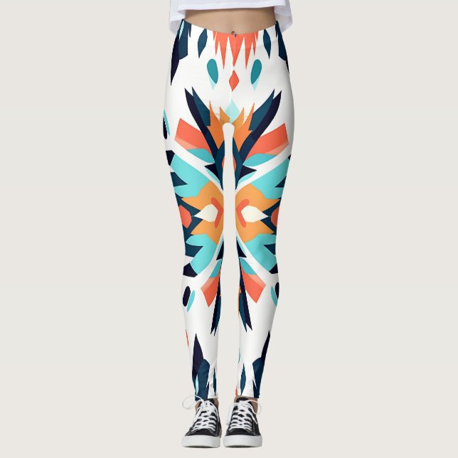 Geometrisches Südwestkat-Design Leggings (Vorderseite)