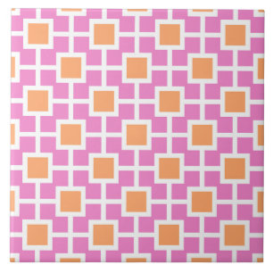Geometrisches Trellis-Muster in Rosa und Orange Fliese