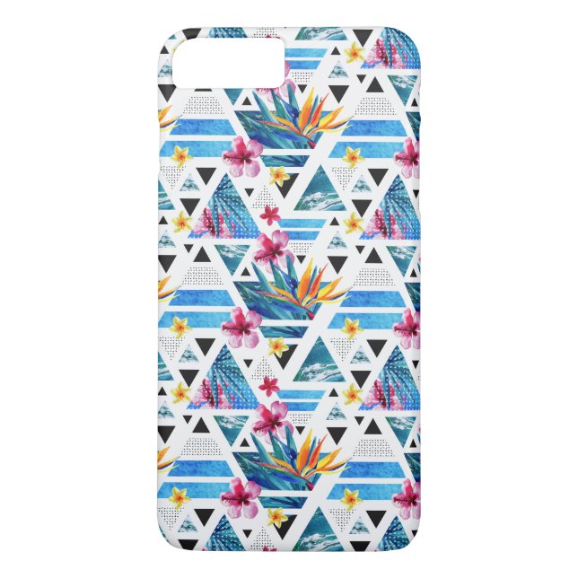 Geometrisches tropisches Blumen-Muster Case-Mate iPhone Hülle (Rückseite)