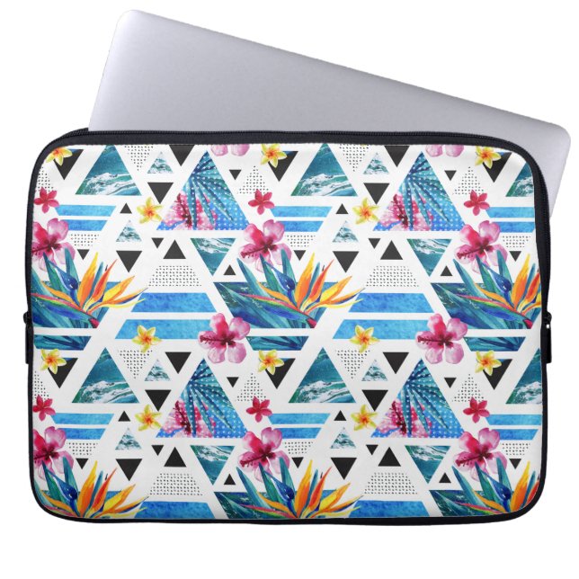 Geometrisches tropisches Blumen-Muster Laptopschutzhülle (Vorderseite)